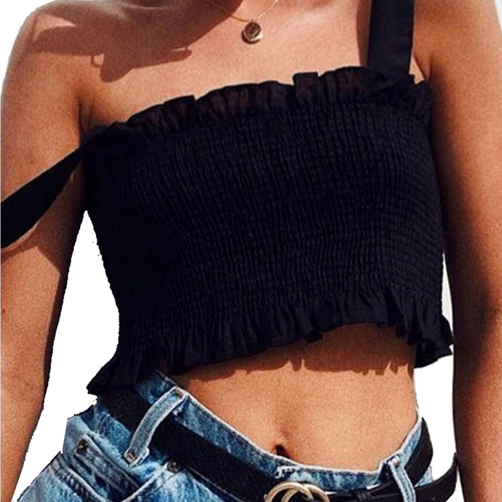 H&M black scrunchie tank top with adjustable ties.